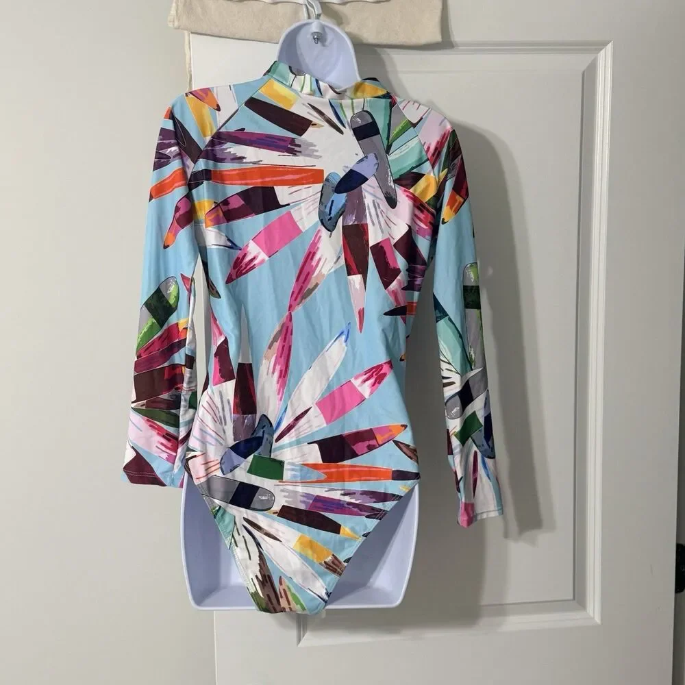 Dilinte Women’s Long Sleeve Swimsuit | Graphic Print | Zipper Front | XL | NWT